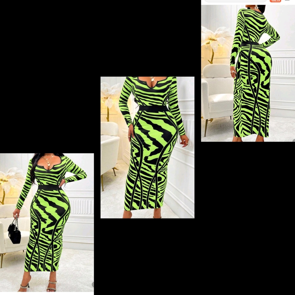 SHEIN Neon Green and Black Long Sleeve Dress